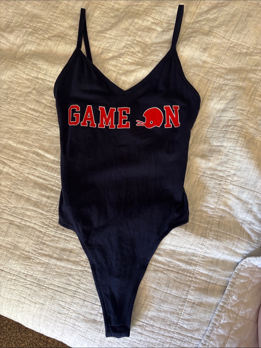 Dark Navy Ribbed Bodysuit with Red Graphic